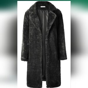 Angashion Women's Fuzzy Fleece Lapel Open Front Long Cardigan Coat Size Small